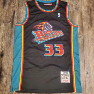 Grant Hill Pistons Throwback Black Mens Jersey Stitched New